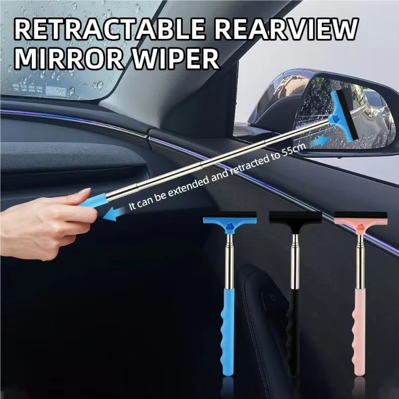 Car Rearview Mirror Wiper, Telescopic Squeegee for Auto Glass, Portable Water Cleaner Rod, Mini Automotive Cleaning Tool