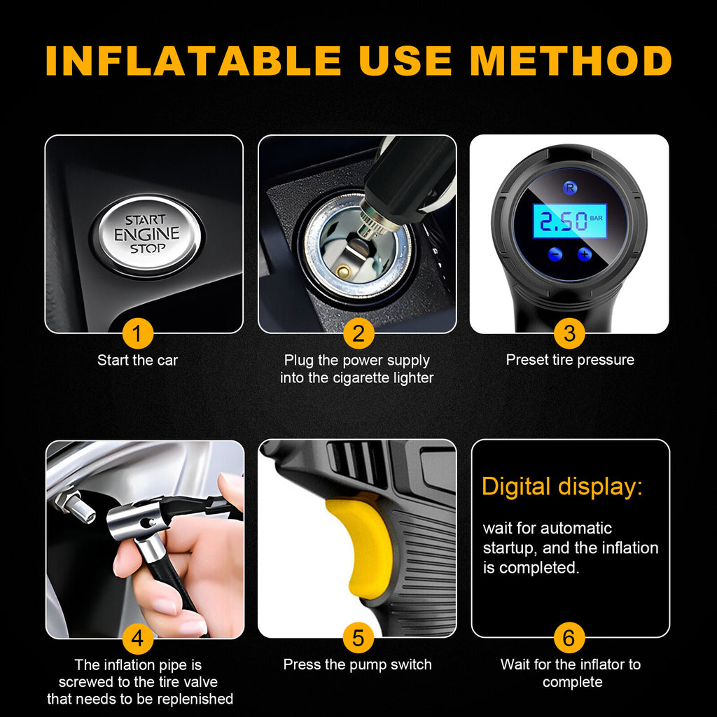150 PSI Air Compressor Tire Inflator Fits Car Moto Bike Tires Air Pump Portable