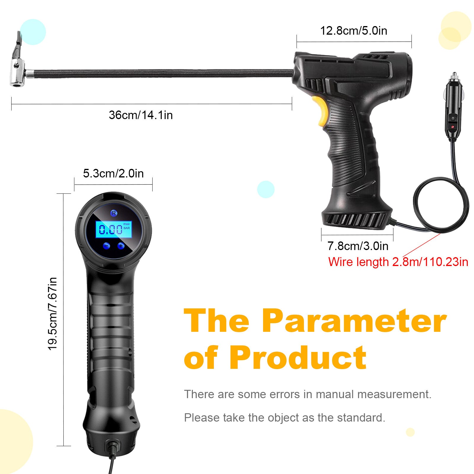 150 PSI Air Compressor Tire Inflator Fits Car Moto Bike Tires Air Pump Portable