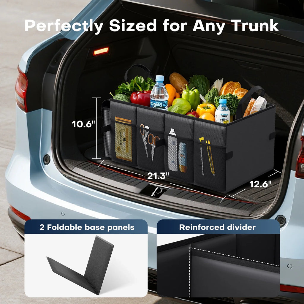 Trunk Organizer for Car and SUV - Large-Capacity Car Organizer with Multiple Compartments, Foldable Car Organization for Car Accessories, Tools, Sundries, Black