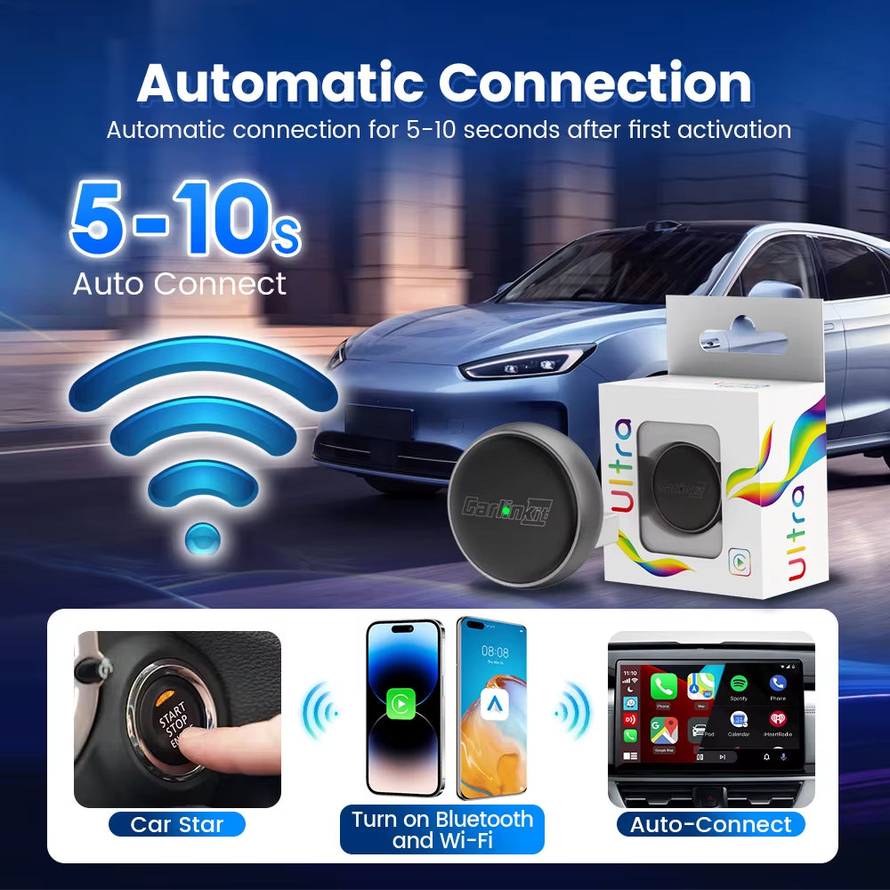 Wireless Carplay Box Mini Ultra 3 Wired to Wireless Carplay Adapter USB Plug and Play Wifi Bluetooth Fast Auto Connect