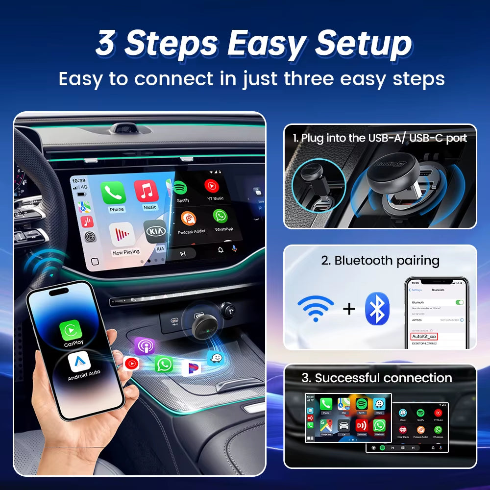 Wireless Carplay Box Mini Ultra 3 Wired to Wireless Carplay Adapter USB Plug and Play Wifi Bluetooth Fast Auto Connect