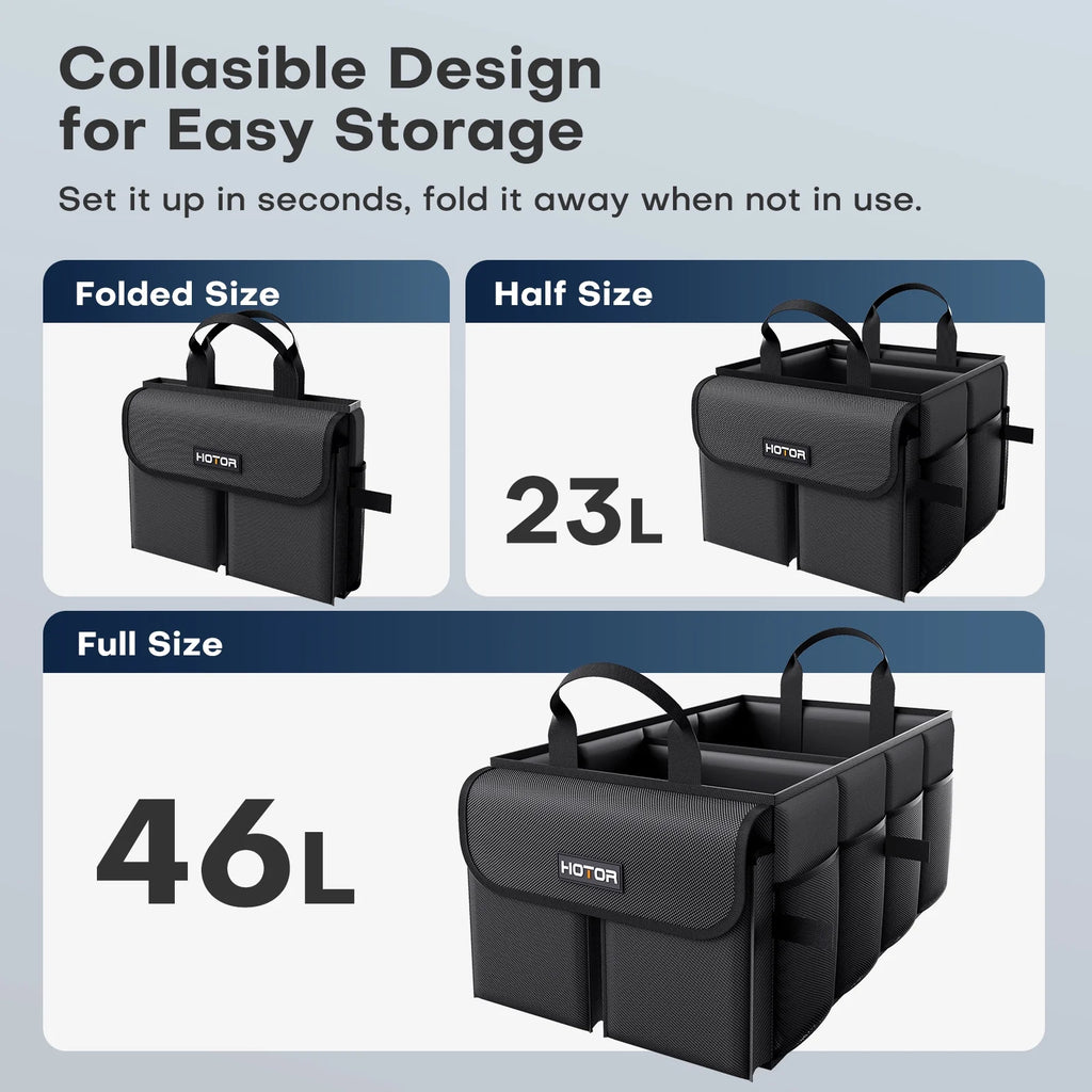 Trunk Organizer for Car and SUV - Large-Capacity Car Organizer with Multiple Compartments, Foldable Car Organization for Car Accessories, Tools, Sundries, Black