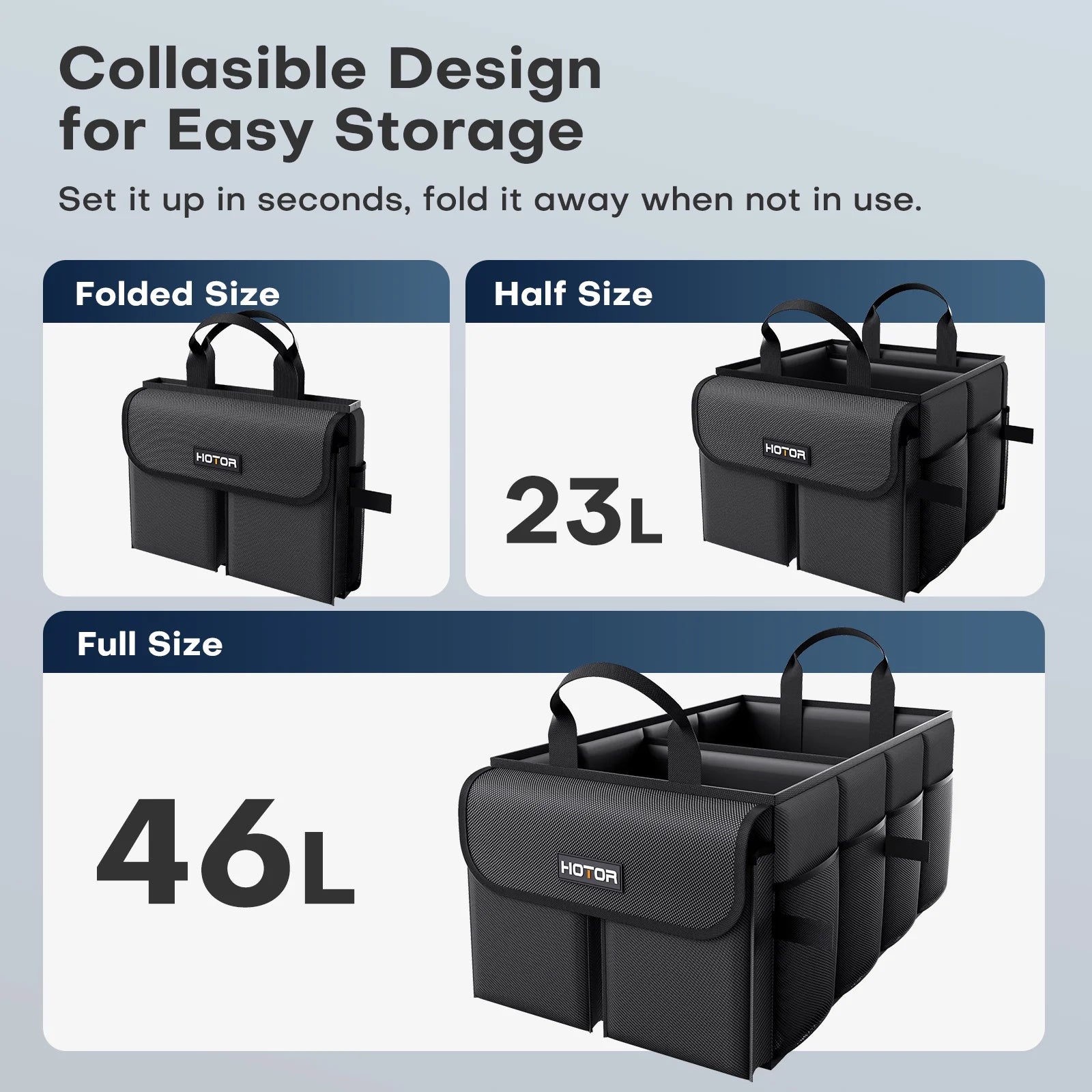 Trunk Organizer for Car and SUV - Large-Capacity Car Organizer with Multiple Compartments, Foldable Car Organization for Car Accessories, Tools, Sundries, Black