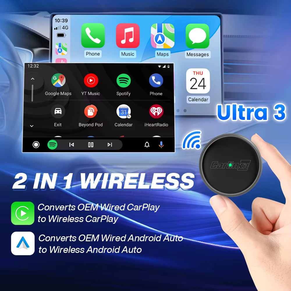 Wireless Carplay Box Mini Ultra 3 Wired to Wireless Carplay Adapter USB Plug and Play Wifi Bluetooth Fast Auto Connect