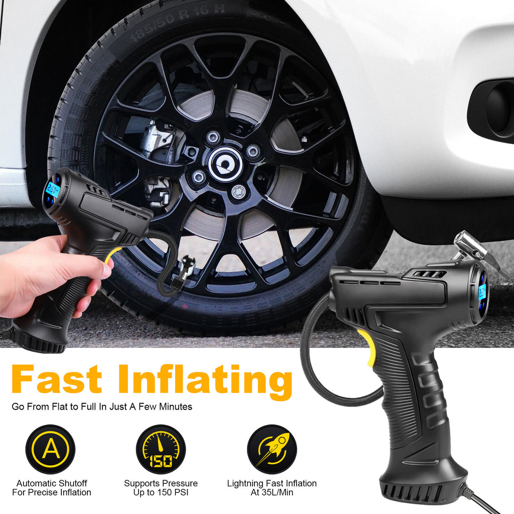 150 PSI Air Compressor Tire Inflator Fits Car Moto Bike Tires Air Pump Portable
