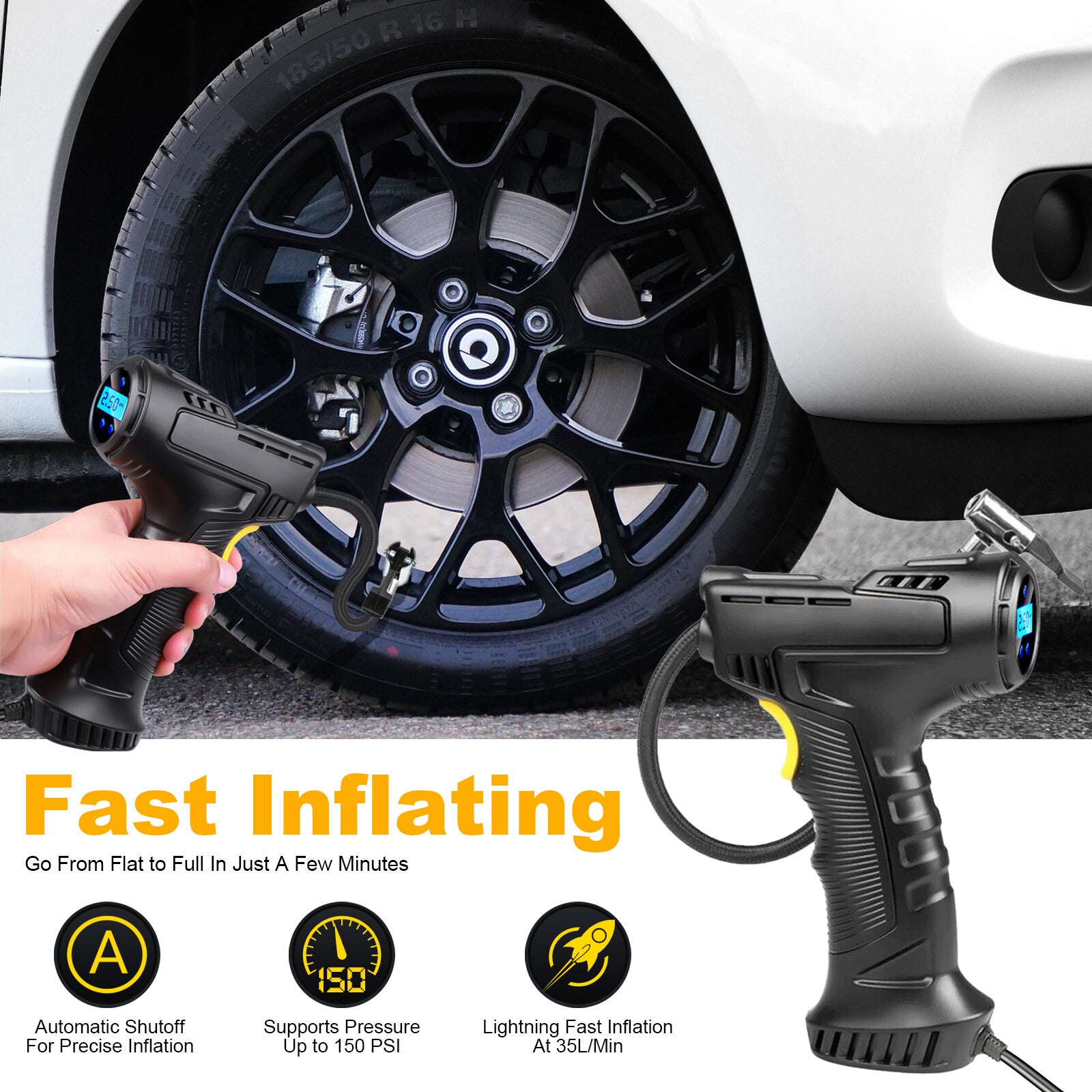 150 PSI Air Compressor Tire Inflator Fits Car Moto Bike Tires Air Pump Portable