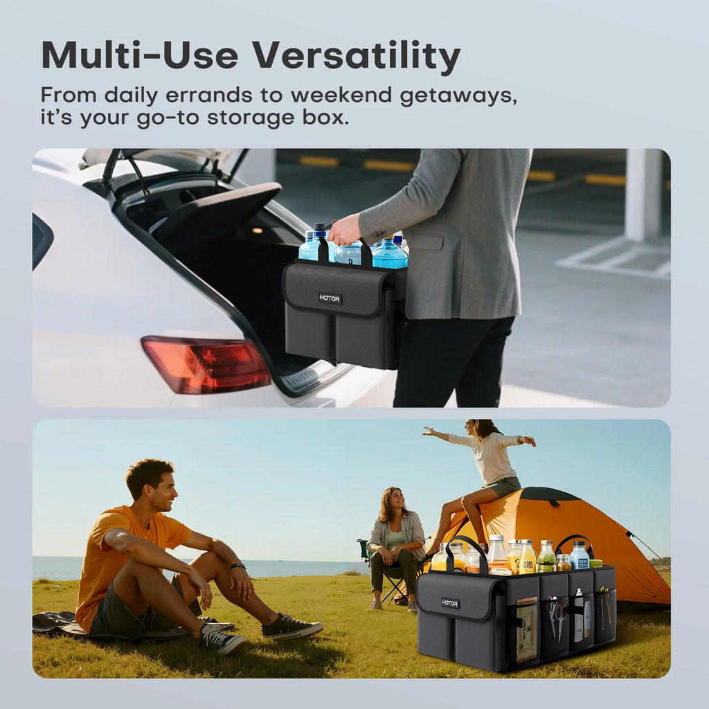 Trunk Organizer for Car and SUV - Large-Capacity Car Organizer with Multiple Compartments, Foldable Car Organization for Car Accessories, Tools, Sundries, Black